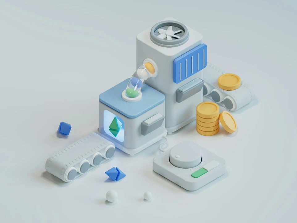 a robot with a bunch of coins around it